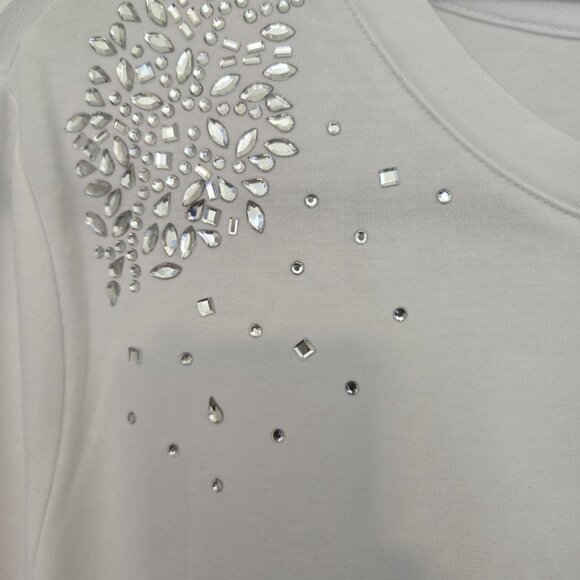 Parker & Rowe White Embellished Shoulder T-Shirt Top - Size XL - Picture 4 of 9